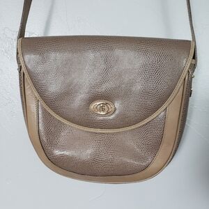 Gino Ferruzzi Vintage Saddle Bag Crossbody Purse Taupe Brown Gold Hardware